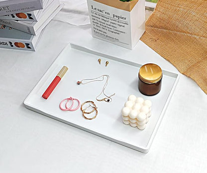 White Serving Tray (13.5 x 9.6 inch) for Serving Accessory, Elegant & Stackable Plastic Tray for Spa, Coffee, Drinks, Tea, Bar, Party, Seasoning, Perfume and Display Use.