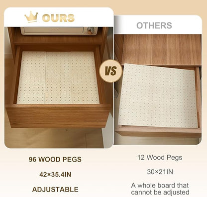 Kigley 12 Pcs Pegboard Drawer Organizer with 96 Drawer Peg Wood Peg Board Wooden Kitchen Plate Organizer for Dishes Food Containers Cookware Utensils(21 Inch,Wood Color)