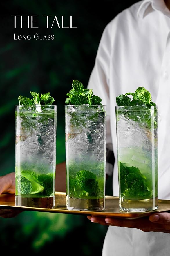 LEMONSODA Premium Highball 12oz/15oz Glass Sets - Elegant Tom Collins Glasses - Tall Water Drinking Glasses - Bar Glassware for Mojito, Whiskey, Cocktail (15oz, Set of 12)