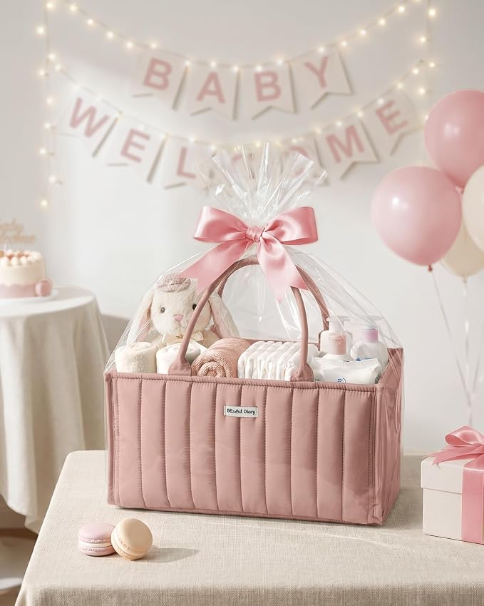 Blissful Diary Baby Diaper Caddy Organizer, Stylish Storage Basket for Newborn Essentials and Diaper Station, Gift for Baby Shower and Registry Must-Have, Blush Pink