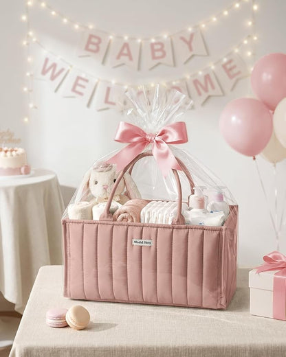 Blissful Diary Baby Diaper Caddy Organizer, Stylish Storage Basket for Newborn Essentials and Diaper Station, Gift for Baby Shower and Registry Must-Have, Blush Pink