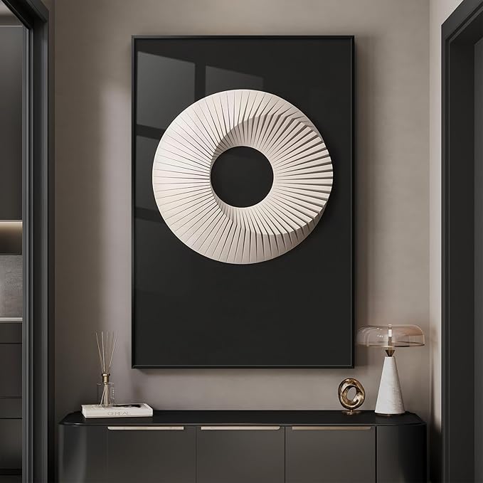 Framed Black and White Wall Art, Modern Geometric Circle Prints Paintings Artwork for Walls, Contemporary Minimalist Sculptural Pictures for Living Room Dining Room Bedroom Hallway Wall Decor 24x36 In
