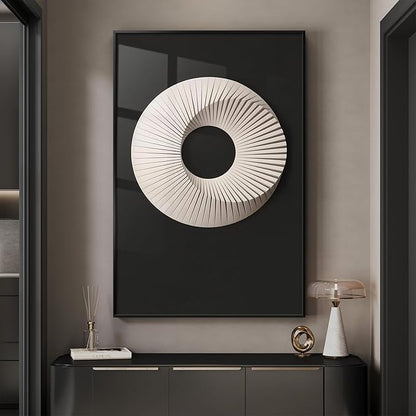 Framed Black and White Wall Art, Modern Geometric Circle Prints Paintings Artwork for Walls, Contemporary Minimalist Sculptural Pictures for Living Room Dining Room Bedroom Hallway Wall Decor 24x36 In