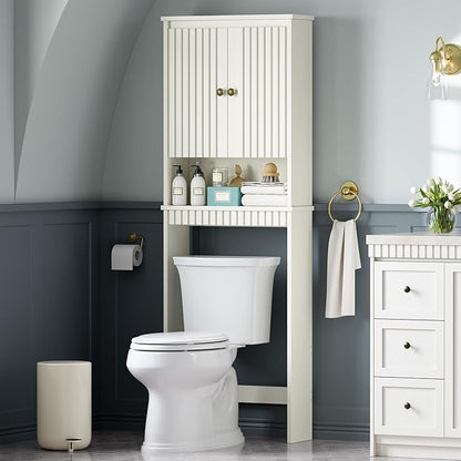 Over The Toilet Storage Cabinet, Over Toilet Storage with Fluted Door, Over The Toilet Storage Bathroom Organizer Bathroom Shelf Over Toilet, Behind Toilet Storage Cabinet Organizer,Cream White