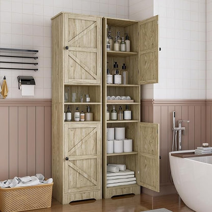 Tall Bathroom Storage Cabinet, Vertical Freestanding Organizer with Adjustable Shelf, Slim Design for Small Bathrooms, Towels & Toiletries Storage Gray