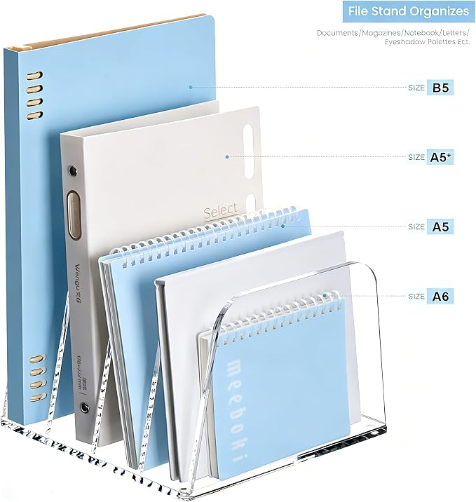 HeZone Desk File Organizer,4-Section Vertical Clear File Organizer File Holder Folder Holder Mail Sorter Acrylic Stand Rack,Office Organization for Home, Office & Classroom(1 Pack)