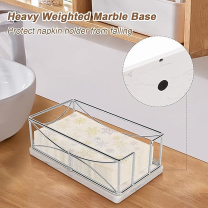 Livabber Guest Napkin Holder, Metal Bathroom Paper Hand Towel Storage Modern Napkin Tray Caddy for Countertop, Table Kitchen, Dinning Room (Chrome, Marble Base)