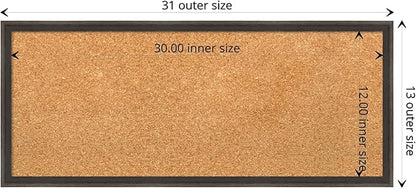 Amanti Art Natural Cork Board for Wall, 13x31 Vision Board with Brown Wood Frame, Medium Corkboard Office Decor for Home Organization, Casual Corkboard Pinboard to display items for home organization