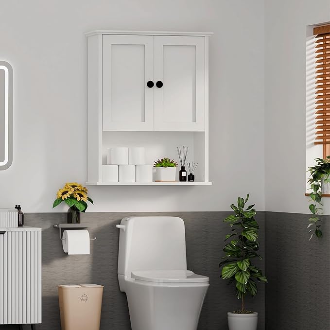 Multi-Purpose Wall Cabinet: Easy-to-Assemble, White Modern Style, 3-Tier Storage. Fits as Kitchen Cabinet, Over-Toilet Cabinet & Bedroom Wall Cabinet