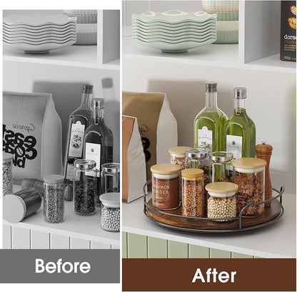 LAMU Lazy Susan Organizer, 9'' Lazy Susan Turntable for Cabinet, Table Top, Kitchen, Countertop, Bathroom, Pantry, Spice Organization, Wooden,1 Pack