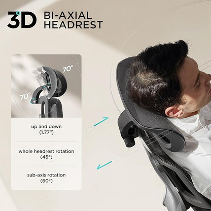 Hbada E3 Air Ergonomic Office Chair, Big and Tall Office Chair - with 3-Zone Dynamic Lumbar Support, 3D Adjustable Headrest, 3D Adjustable Armrests, Swivel Computer Chair, Black(No Footrest)