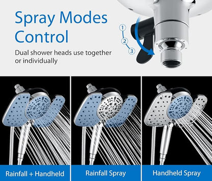 INAVAMZ 2-in-1 Shower Heads with Handheld 2.5GPM: 10” Rain Shower Head & Hand Held Shower Head, 9 Spray Settings Detachable Shower Head with ON/OFF Switch and 15-Stage Filter