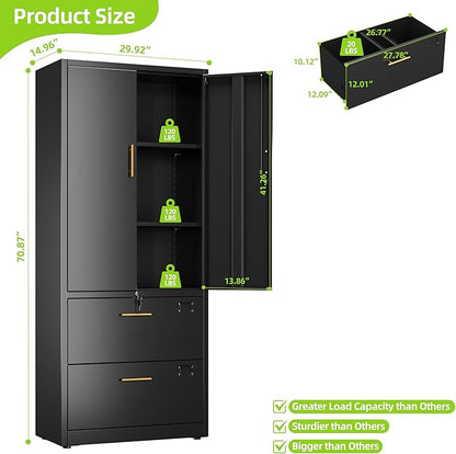 2 Drawer File Cabinet with Lock,Metal Filing Cabinet with Doors for Home Office School for Hanging Letter/Legal/F4/A4 Size Folders,Required Assembly,Black
