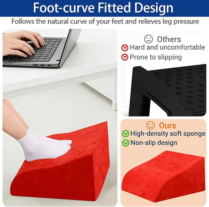 Foot Rest for Under Desk at Work, Ergonomic Under Desk Footrest with Washable Cover for Office, Home & Gaming Leg Elevation Pillow Red