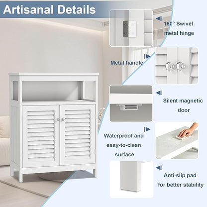 White Bathroom Storage Cabinet with Shutter Doors, 31.5 x 23.6 x 15.7 in Freestanding Floor Cabinet with Removable Shelf, for Bathroom, Living Room, Kitchen
