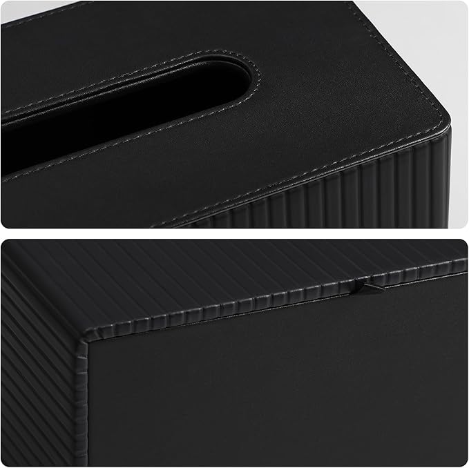 MEIBOOCH PU Leather Tissue Box Cover for 120(3-Ply)/ 160(2-Ply) Count Box of Tissues, Rectangle Tissue Box Holder for Bathroom Bedroom Living Room Office (Black Stripe)