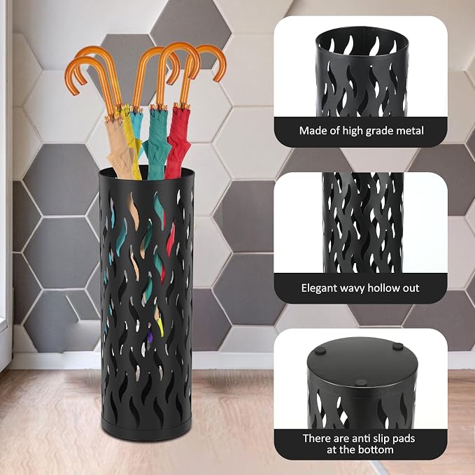 US Umbrella Stand Metal Umbrella Holder Hollowed Umbrella Rack Freestanding Umbrella Stand Rack Practical Umbrella Organizer Indoor Umbrella Storage Rack for Home Entryway(black-1-circular)