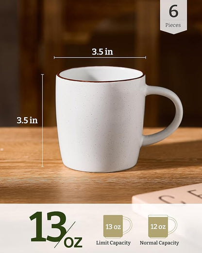 famiware Mercury Coffee Mugs 13 oz, Coffee Mugs Set of 6 with Handle, Cups for Latte, Hot Tea, Cappuccino, Mocha, Cocoa, White