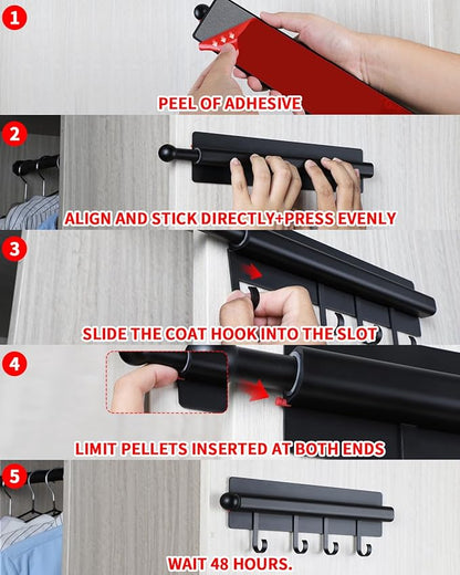 Adhesive Valet Rods for Closets Black Closet Valet Rod with Hooks 12 inch valet rod for closet pull out Valet Rods for Closet Storage and Organization Storage Clothes Hanger