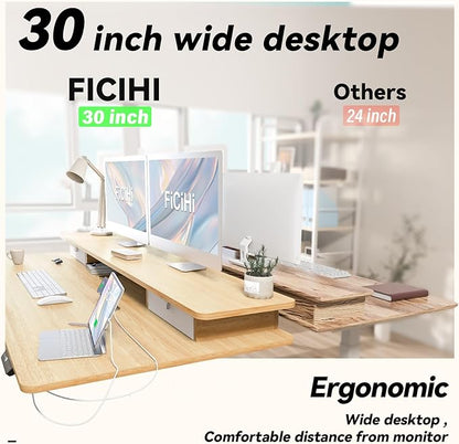 FiCiHi Adjustable Height Standing Desk with 4 Drawers,48 x 30 inches Electric Sit Stand Home Office Desk with Two Tiers, 3 Memory Presets, Monitor Stand Riser, USB A/C Charging Port