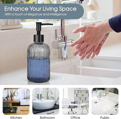 Topsky Glass Soap Dispenser with Plastic Pump, 400ml Liquid Hand Soap Dispenser, Rustproof Pump for Kitchen & Bathroom, Great for Lotions, Essential Oil, Liquid Soaps,Gray