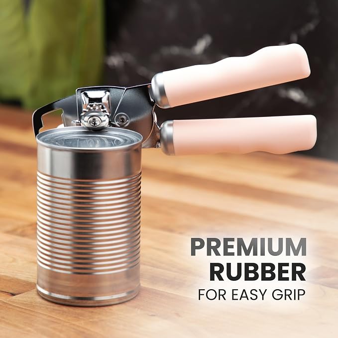 Zulay Kitchen Heavy Duty Stainless Steel Can Opener Manual with Bottle Opener - Rust Proof Manual Can Opener With Turn Knob & Comfy Soft Grip Handles - Apricot Peach
