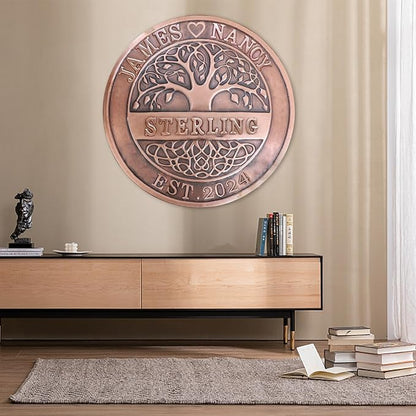 50th Anniversary Wedding Gifts for Couple Copper Decor Personalized Family Tree Wall Decor Copper Metal Wall Decor, Metal Name Sign Wedding Gifts, Housewarming
