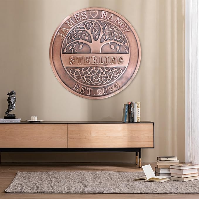 50th Anniversary Wedding Gifts for Couple Copper Decor Personalized Family Tree Wall Decor Copper Metal Wall Decor, Metal Name Sign Wedding Gifts, Housewarming