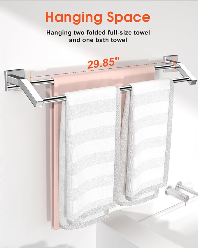 Alise Double Bath Towel Bars Towel Racks for Bathroom,Wall Mount Towel Holder Heavy Duty 32-Inch Towel Hanger Rail,SUS304 Stainless Steel Polished Chrome