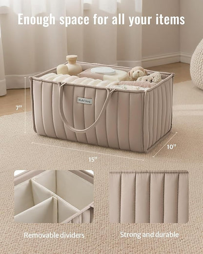 Blissful Diary Baby Diaper Caddy Organizer, Stylish Storage Basket for Newborn Essentials and Diaper Station, Gift for Baby Shower and Registry Must-Have, Sand