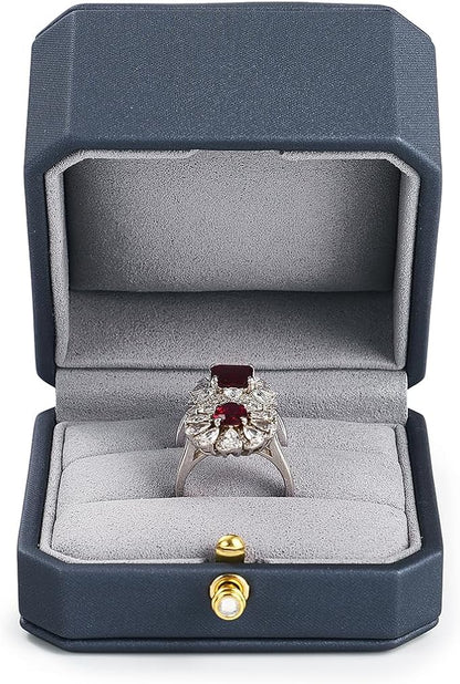 Oirlv Premium Leather Double Ring Box for Wedding Ceremony Engagement Couple Rings Holder Jewelry Gift Box(Blue,Double)