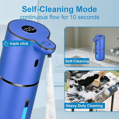 OHIFAST Automatic Foaming Soap Dispenser Touchless, USB Rechargeable Smart Hand Soap Dispenser, 6-Level Adjustable, 12.8oz/380mL Wall Mounted for Bathroom Kitchen Dish Soap-Blue