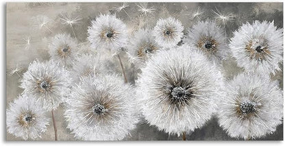 Pogusmavi Wall Art for Living Room & Bedroom - Large Canvas Wall Decor, 24x48, Gray Dandelion Artwork