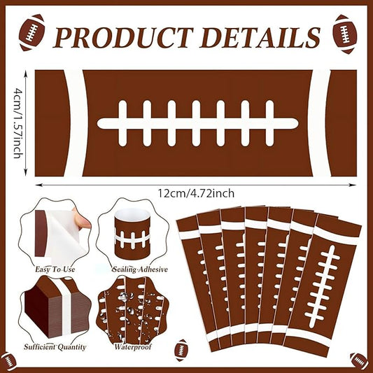 300 Pcs Football Paper Napkin Rings Bulk Disposable Sports Napkin Holder Self Adhesive Brown Silverware Wrap Band for Game Day Birthday Holiday Party Table Setting Decoration