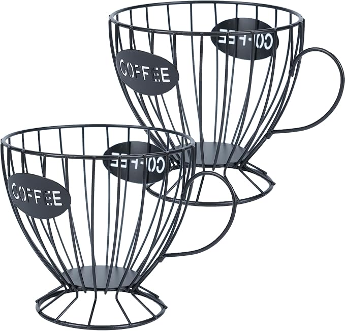 H&W 2PCS Coffee Pod Holder & Capsule Basket, Metal Coffee Bar Organizer for Kitchen Dinning Room Office Home Cafe Hotel (Black)