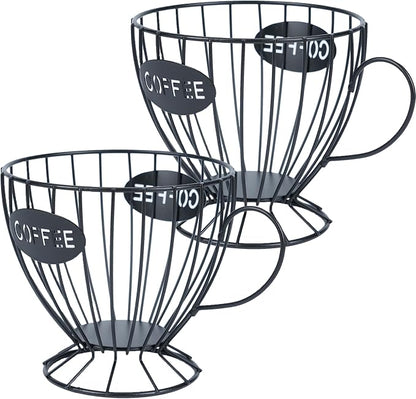 H&W 2PCS Coffee Pod Holder & Capsule Basket, Metal Coffee Bar Organizer for Kitchen Dinning Room Office Home Cafe Hotel (Black)