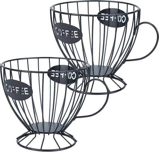 H&W 2PCS Coffee Pod Holder & Capsule Basket, Metal Coffee Bar Organizer for Kitchen Dinning Room Office Home Cafe Hotel (Black)