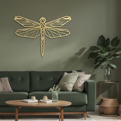 SIGNLEADER Metal Wall Art Decor Geometric Dragonfly Modern Abstract Wall Sculpture Hangings Home Decoration for Living Room, Bedroom, Bathroom, Kitchen, Outdoor - 24" Gold