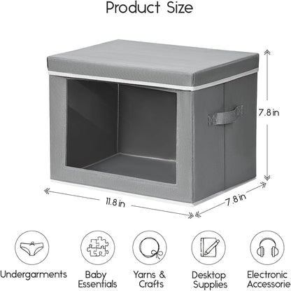 Homsorout Storage Bins with Lids - Small Fabric Organizers with Window, Collapsible Storage Bins for Clothes, Decorative Closet Organizers for Towels, Tshirt, 3 Pack, Grey