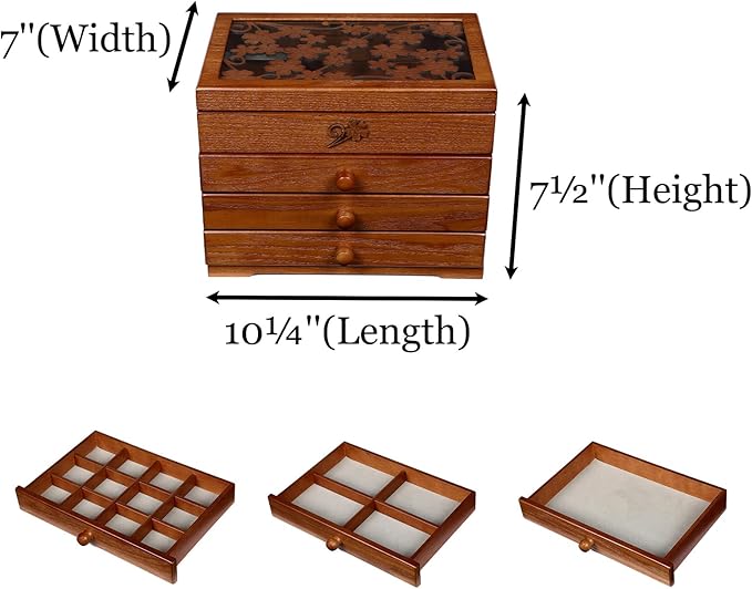 Changsuo Wooden Jewelry Box for Women with, Drawers, Medium Jewelry Storage Organizer