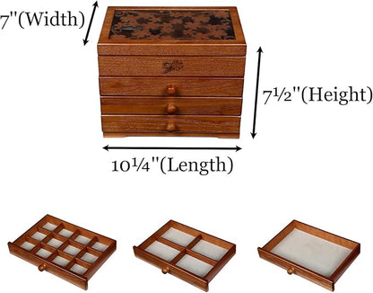 Changsuo Wooden Jewelry Box for Women with, Drawers, Medium Jewelry Storage Organizer