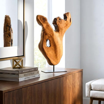WELLAND Irregular Cedar Wood Sculpture 8.75" W x 1.75" D x 17.75" H Natural Edge Tabletop Statues, Handmade Ornaments, Décor for Living Room, Home Office, Bedroom,