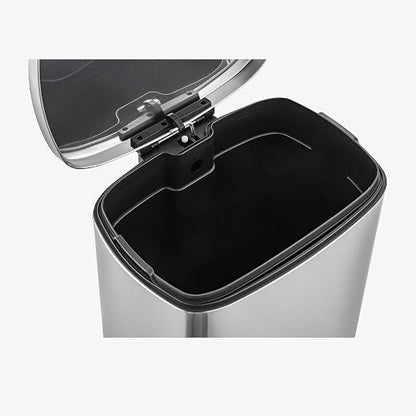 QUALIAZERO 50L / 13 Gallon Stainless Steel Step-On Kitchen Trash Can Soft-Close Lid, Fingerprint-Resistant, Removable Liner, Slim Rectangle Modern Design for Home, Office, Commercial