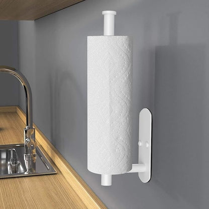 VAEHOLD Self Adhesive Paper Towel Holder Under Cabinet Mount, Wall Mounted Paper Towel Roll Holder for Kitchen, Bathroom, Wall - Stainless Steel (White)