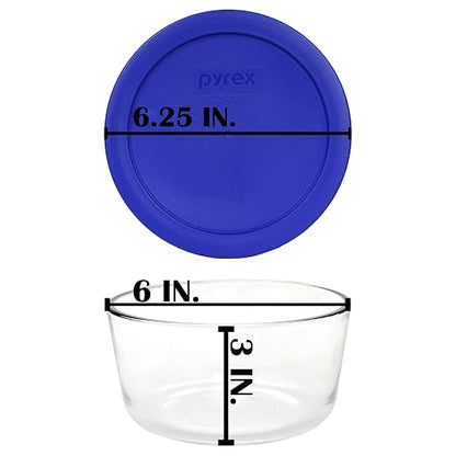 Pyrex 7201 4-Cup Glass Bowls and 7201-PC Cadet Blue Lids (4-Pack) Perfect for Meal Prep, Organization, Food Storage and so Much More - Made in USA