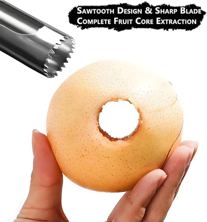 Stainless Steel Apple Corer, Instant Core Remover with Ergonomic Comfort-Grip Handle, Sharp Serrated Blade for Apples Pears Bell Peppers Jalapeños, Dishwasher Safe Kitchen Tool (Black)