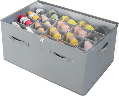 TOPIA HOME Shoe Organizer for Closet, Foldable Shoe Box with Adjustable Dividers and Clear Cover, Space Saving Shoe Storage Organizer Cabinet with Reinforced Handles, Fits 20 Pairs, Gray, TP10G