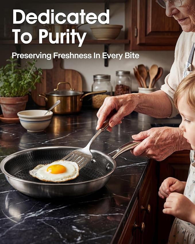 Nonstick Frying Pans with Lid,10-Inch Stainless Steel Skillet with Honeycomb Surface,Dishwasher-Friendly,Oven-Safe,Induction Compatible,PFAS-Free,Non-Toxic,Compatible with All Cooktops.