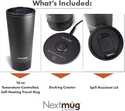 Nextmug Go - Temperature-Controlled, Self-Heating Travel Mug (Black - 16 oz.)