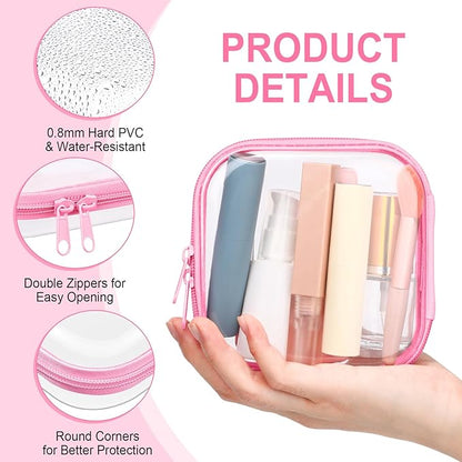 Sanwuta 6 Pcs Clear Hard Zipper Case Plastic Zipper Pouches Transparent Makeup Bag Pencil Case Pouches Toiletry Diaper Bag for Travel Toy Storage Organizer Bins(Pink,5 x 5 x 2 Inch)